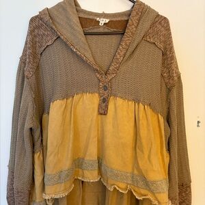 POL Brown and Tan Patchwork Hoodie